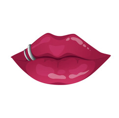 Concept Sexy lips. This flat vector concept cartoon design showcases a girl's sexy lips set against a white background. Vector illustration.