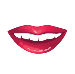 Fototapeta premium Concept Sexy lips. This is a flat vector concept cartoon design featuring a girl's sexy lips set against a white background. The design showcases a playful and flirtatious look. Vector illustration.
