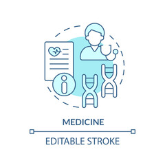 Medicine blue concept icon. Determine health risks. Diagnostics. Genograms usage abstract idea thin line illustration. Isolated outline drawing. Editable stroke. Arial, Myriad Pro-Bold fonts used