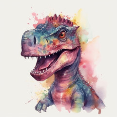 Watercolor tropical dinosaur, AI generated cute dinosaurs. Isolated on background.