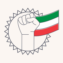 italian liberation day sign, hands clasped with italian flag fluttering.