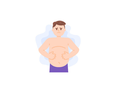 Gaucher disease. accumulation of fatty substances in the organs of the body. symptoms of deworming. a man whose belly is stretched. health problems. character illustration design. vector elements