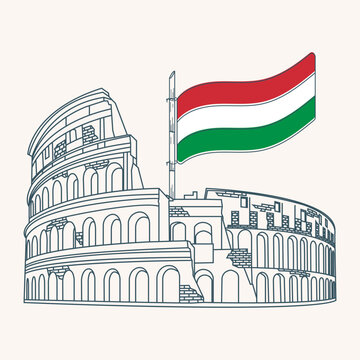 italian liberation day sign, Colosseum building with italian flag