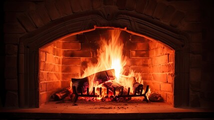 fireplace with burning logs , Generative ai	
 - obrazy, fototapety, plakaty
