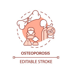 Osteoporosis red concept icon. Family health history and chronic diseases abstract idea thin line illustration. Isolated outline drawing. Editable stroke. Arial, Myriad Pro-Bold fonts used