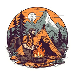 Man in the Woods Survival Camping