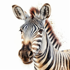 Fototapeta na wymiar Watercolor painting of a cute zebra on white. AI generated illustration