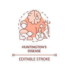 Huntington disease red concept icon. Brain disorder. Hereditary disease abstract idea thin line illustration. Isolated outline drawing. Editable stroke. Arial, Myriad Pro-Bold fonts used
