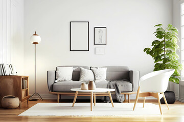 Living room in scandinavian interior design. Generative ai.