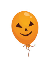 Concept Halloween balloon face. This is a flat vector illustration of an orange balloon with a face, perfect for Halloween-themed designs. Vector illustration.