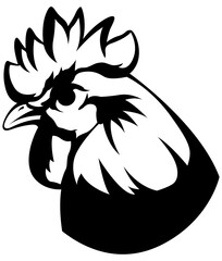 Head of rooster. Cock abstract character illustration. Graphic logo designs template for emblem. Image of portrait for company use.