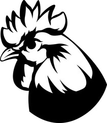 Head of rooster. Cock abstract character illustration. Graphic logo designs template for emblem. Image of portrait for company use.