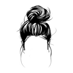 Silhouette Messy Bun hairstyle vector line art illustration