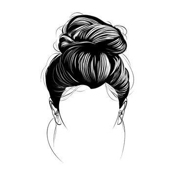 recommend clip art: Silhouette Messy Bun hairstyle vector line art illustration