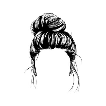 recommend clip art: Silhouette Messy Bun hairstyle vector line art illustration