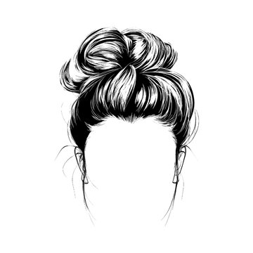 recommend clip art: Silhouette Messy Bun hairstyle vector line art illustration
