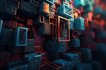 Abstract squares cyber futuristic background - AI Generated