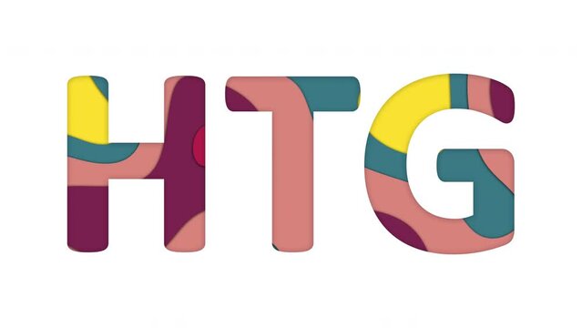 Multi-colored inscription ISO code currency HTG with colored spots floating inside. Looped from frame 120 to 839, Alpha BW at the end