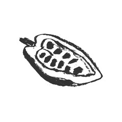 Cocoa bean icon. Hand drawn sketch PNG Cacao beans. Cocoa beans isolated. Symbol Bean-to-Bar cacao. Organic product doodle for cafe, label chocolate, cocoa butter badge. Plant part for logo design.