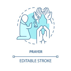 Obraz premium Prayer turquoise concept icon. Sending affirmations to God. Religious practice abstract idea thin line illustration. Isolated outline drawing. Editable stroke. Arial, Myriad Pro-Bold fonts used