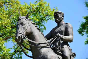 Obraz premium Jozef Pilsudski's monument in Gorzow Wielkopolski, city in Lubusz Voivodeship, Poland.
