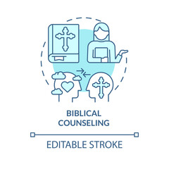 Biblical counseling turquoise concept icon. Believers community. Christian support abstract idea thin line illustration. Isolated outline drawing. Editable stroke. Arial, Myriad Pro-Bold fonts used
