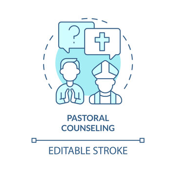 Pastoral counseling turquoise concept icon. Priest advice. Christian support abstract idea thin line illustration. Isolated outline drawing. Editable stroke. Arial, Myriad Pro-Bold fonts used