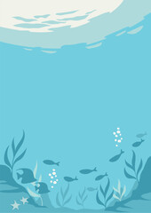 青い海の中の背景イラスト