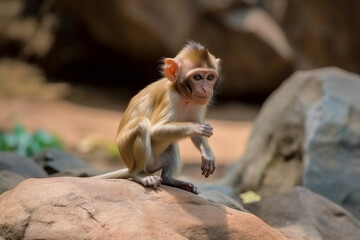 cute monkey sitting on the rock