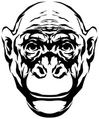 Hand drawn face of monkey. Black illustration mascot art.