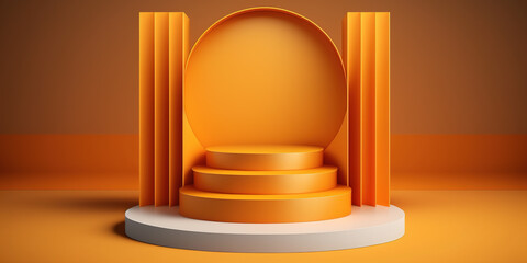 Obraz premium Realistic 3D orange theme podium for product display. Created with Generative AI Technology