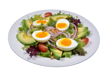 Avocado salad with egg boiled for healthy food on transparent background. Generative Ai