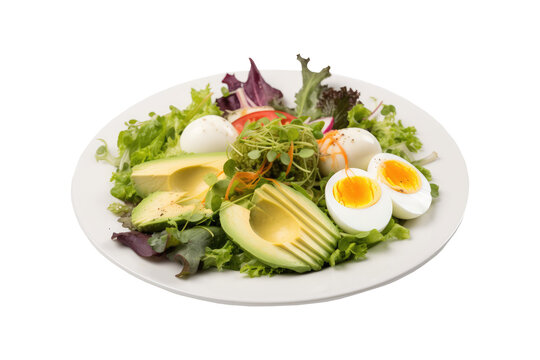 Avocado salad with egg boiled for healthy food on transparent background. Generative Ai