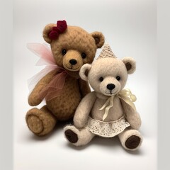 Obraz premium two cute teddy bears, ai generated illustration
