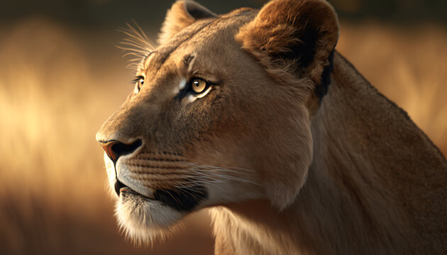 female lion in a wild forest, AI Generative