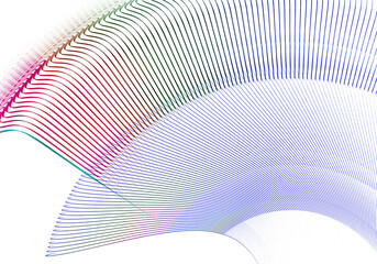 Transparent striped fans are arranged in layers on a white background. Abstract fractal background. 3D rendering. 3D illustration.