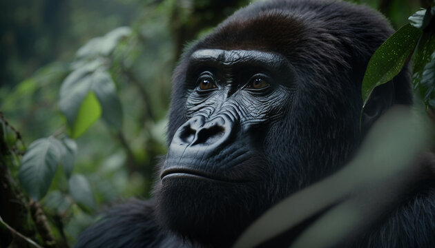 Mountain gorilla, powerful and majestic wild gorilla in the wild, AI Generative