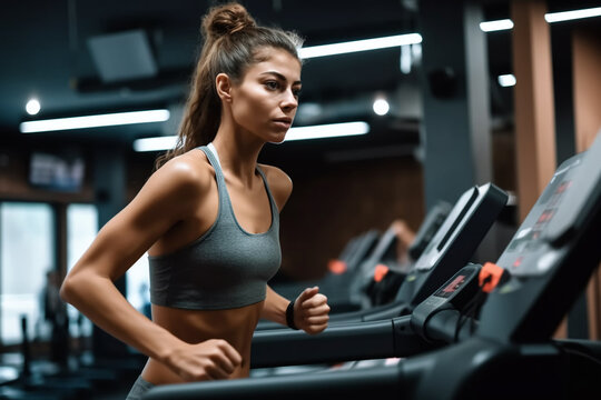 young woman exercising in the indoor training gym, wearing a fitness wear, AI Generative