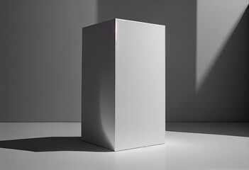 white podium with shadow on wall. Mock up stand for product presentation, Natural beauty pedestal in sunlight. Display product, 3d illustration. Generative AI