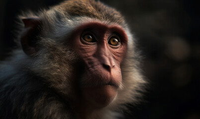 photo of Barbary macaque in its natural habitat. Generative AI