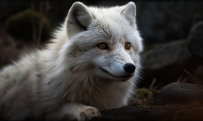 Obraz premium close up photo of Arctic fox in its natural habitat. Generative AI