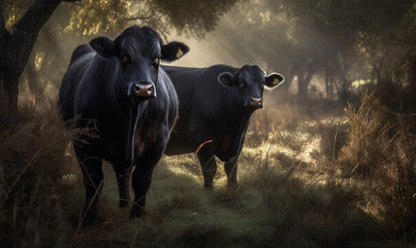 photo of Angus cattle in its natural habitat. Generative AI