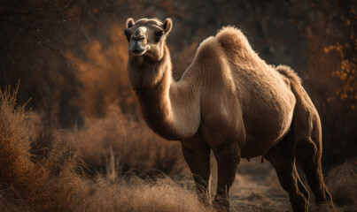 photo of Bactrian camel in its natural habitat. Generative AI