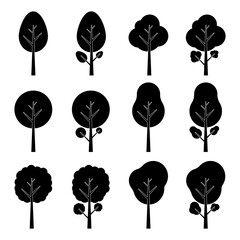 Set of Tree. Tree Icon Silhouette. Vector Illustration Isolated on White Background.
