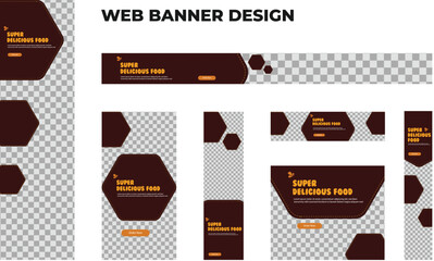 set of modern food web banners in standard size with a place for photos. Food ad banner cover header background for website design, Social media cover ads banner template.
