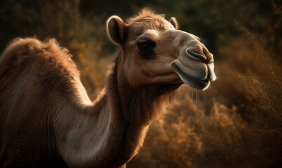 close up photo of Bactrian camel in its natural habitat. Generative AI