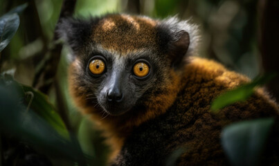 photo of woolly lemur in its natural habitat. Generative AI