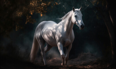 Obraz na płótnie Canvas photo of running Arabian horse in its natural habitat. Generative AI