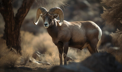 photo of Argali in its natural habitat. Generative AI