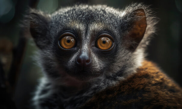 close up photo of woolly lemur in its natural habitat. Generative AI